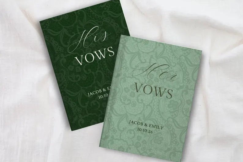 Blue Wedding Vow Books for Bride and Groom - Personalized Lace Hardcover Keepsake Set - JOVILO