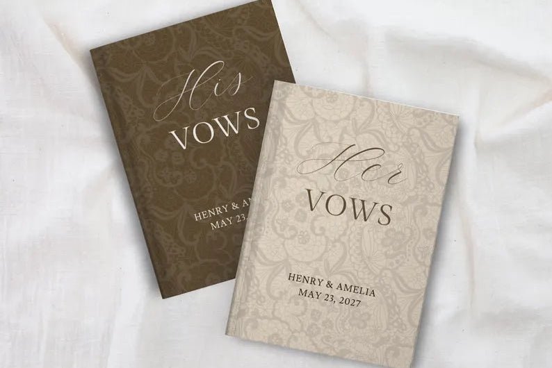 Blue Wedding Vow Books for Bride and Groom - Personalized Lace Hardcover Keepsake Set - JOVILO