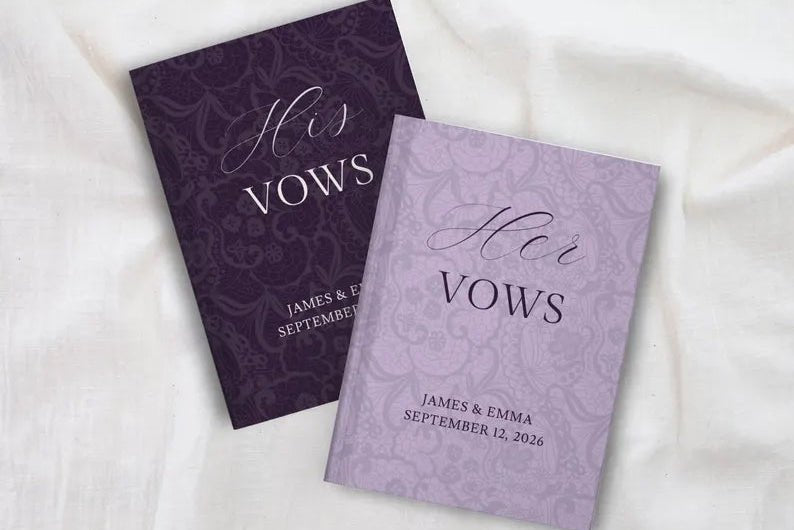 Blue Wedding Vow Books for Bride and Groom - Personalized Lace Hardcover Keepsake Set - JOVILO