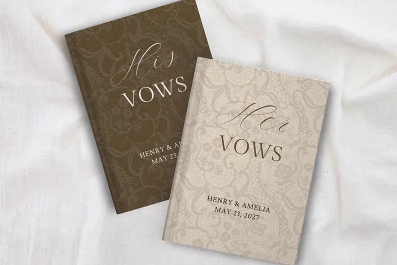Lavender Wedding Vow Books for Marriage Ceremony - Custom His & Hers Personalized Lace Set - JOVILO