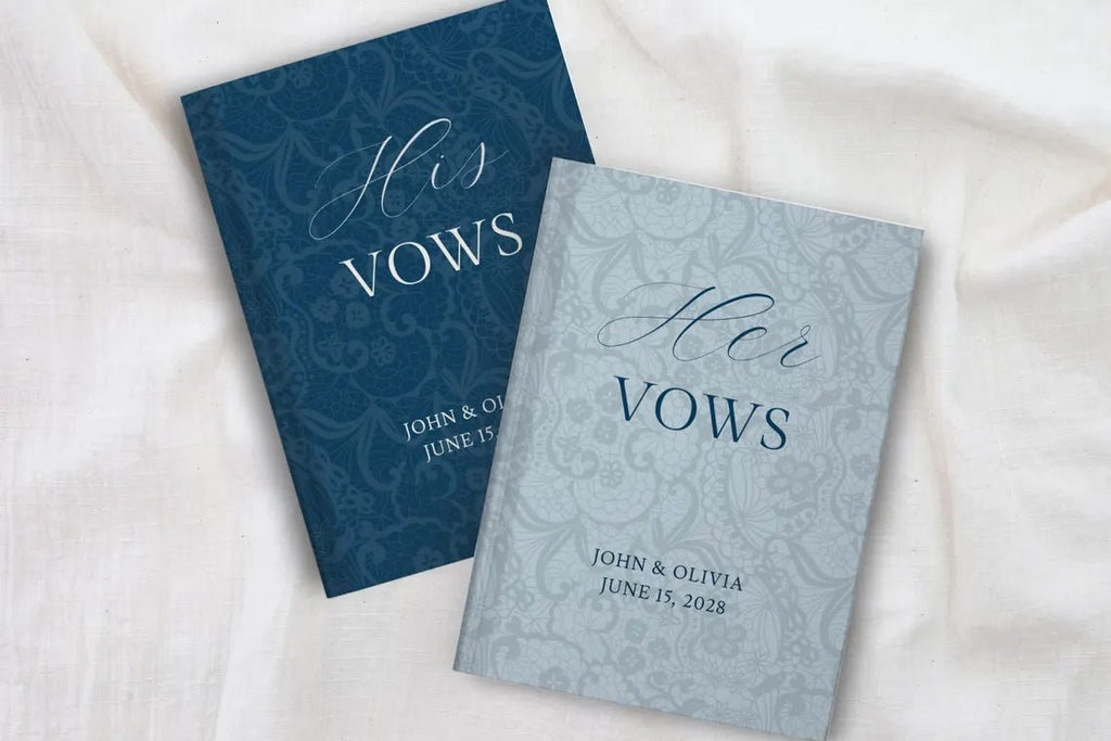 Neutral Wedding Vow Books for Marriage Ceremony - Personalized Hardcover Lace Vow Book - JOVILO