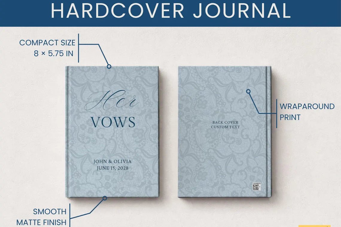 Neutral Wedding Vow Books for Marriage Ceremony - Personalized Hardcover Lace Vow Book - JOVILO
