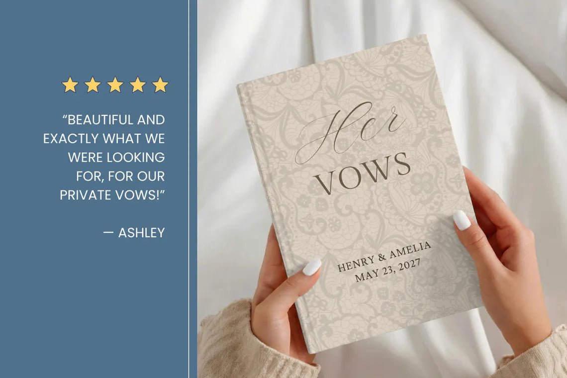 Neutral Wedding Vow Books for Marriage Ceremony - Personalized Hardcover Lace Vow Book - JOVILO