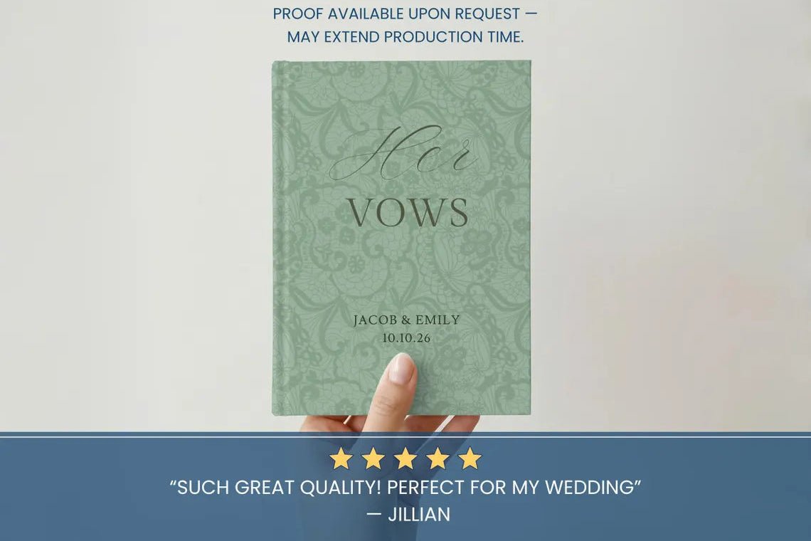 Neutral Wedding Vow Books for Marriage Ceremony - Personalized Hardcover Lace Vow Book - JOVILO