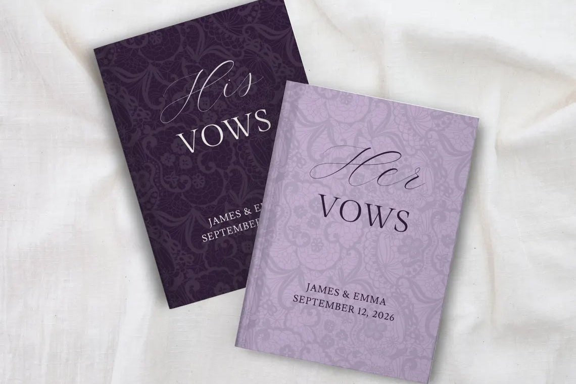 Neutral Wedding Vow Books for Marriage Ceremony - Personalized Hardcover Lace Vow Book - JOVILO