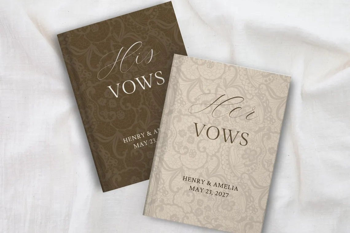 Neutral Wedding Vow Books for Marriage Ceremony - Personalized Hardcover Lace Vow Book - JOVILO