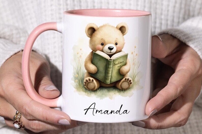 Personalized Bear Reading Mug – Custom Name 11oz Coffee Cup Gift - JOVILO