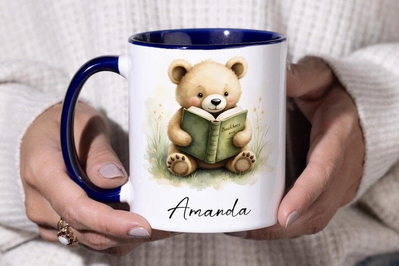 Personalized Bear Reading Mug – Custom Name 11oz Coffee Cup Gift - JOVILO