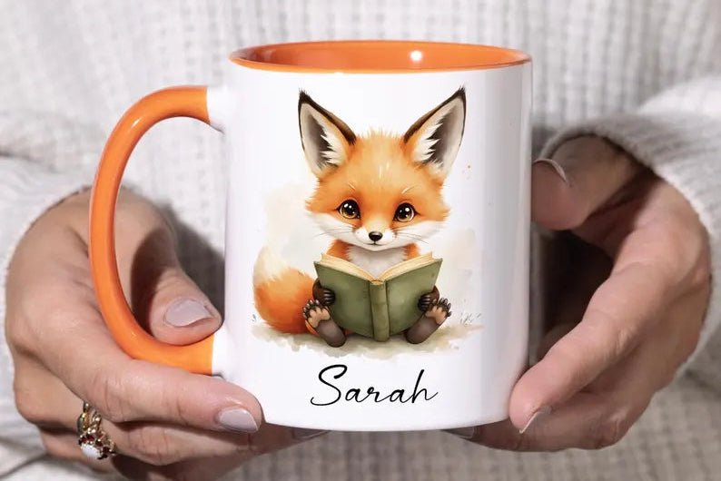 Personalized Reading Fox Mug - Custom Name 11oz Coffee Cup Gift - JOVILO