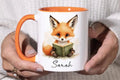 Personalized Reading Fox Mug - Custom Name 11oz Coffee Cup Gift - JOVILO