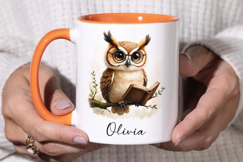 Personalized Reading Owl Mug - Custom Name 11oz Coffee Cup Gift - JOVILO