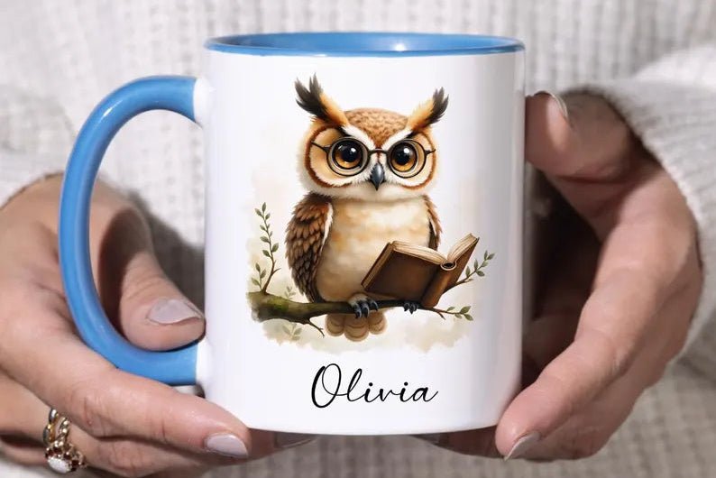 Personalized Reading Owl Mug - Custom Name 11oz Coffee Cup Gift - JOVILO