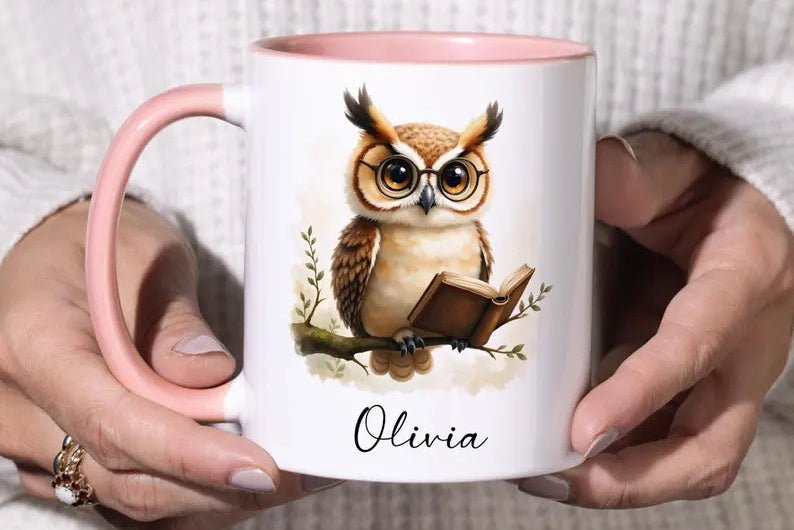 Personalized Reading Owl Mug - Custom Name 11oz Coffee Cup Gift - JOVILO
