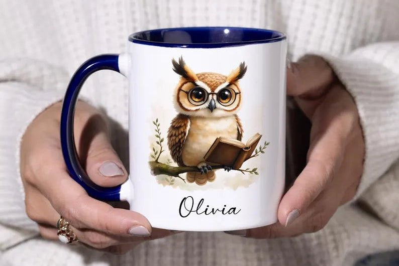 Personalized Reading Owl Mug - Custom Name 11oz Coffee Cup Gift - JOVILO