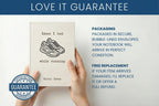A person holds a notebook titled "Ideas I had while running" by Olivia Green against a light background, with promotional text reading "LOVE IT GUARANTEE" and a satisfaction guarantee badge.