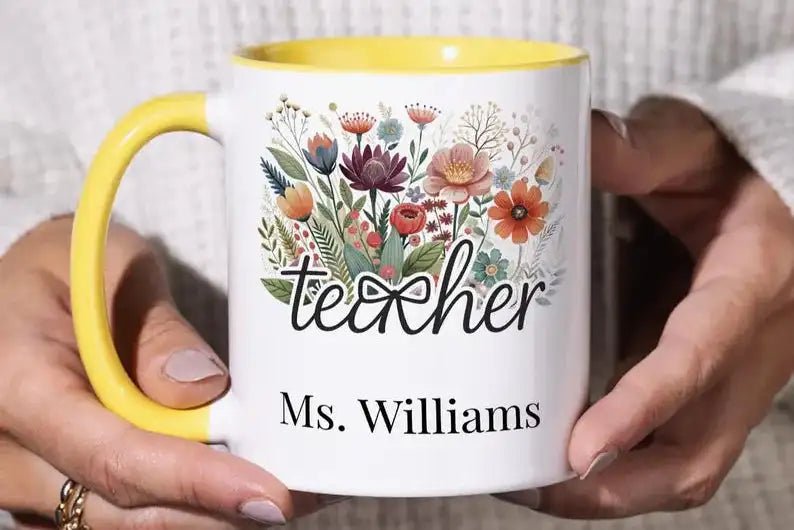 Personalized Teacher Mug | Custom Name Floral Coffee Cup - JOVILO