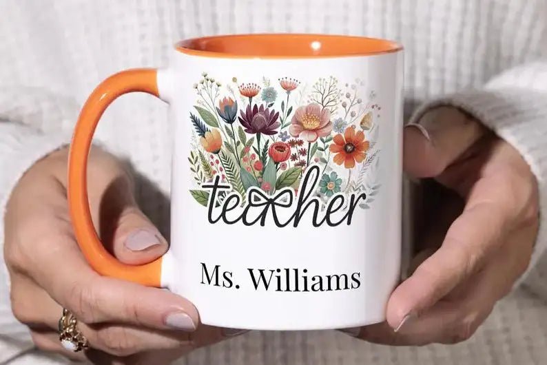 Personalized Teacher Mug | Custom Name Floral Coffee Cup - JOVILO