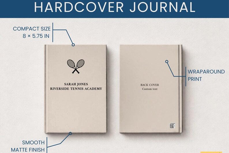 Personalized Tennis Journal - Custom Hardcover Notebook for Players and Coaches - JOVILO