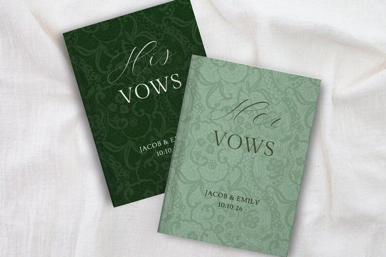 Red Wedding Vow Books for Marriage Ceremony - Personalized His & Hers Hardcover Lace Set - JOVILO