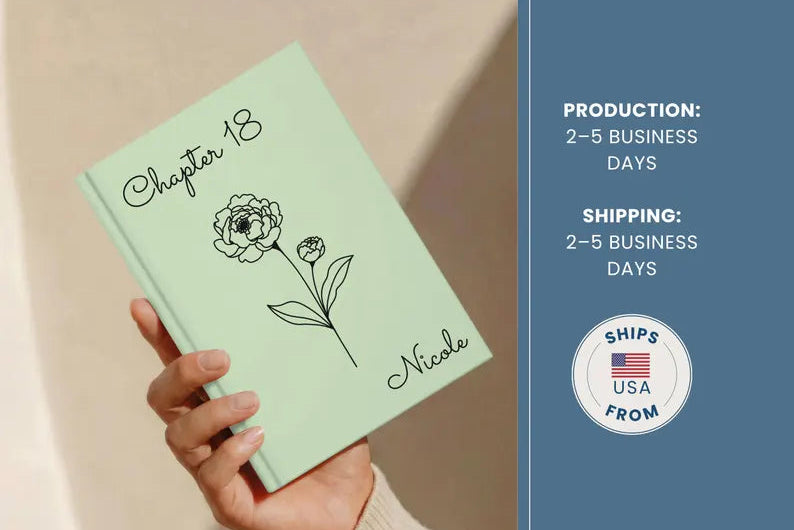 Personalized 18th Birthday Gift Name Journal Month Flower Notebook JOVILO