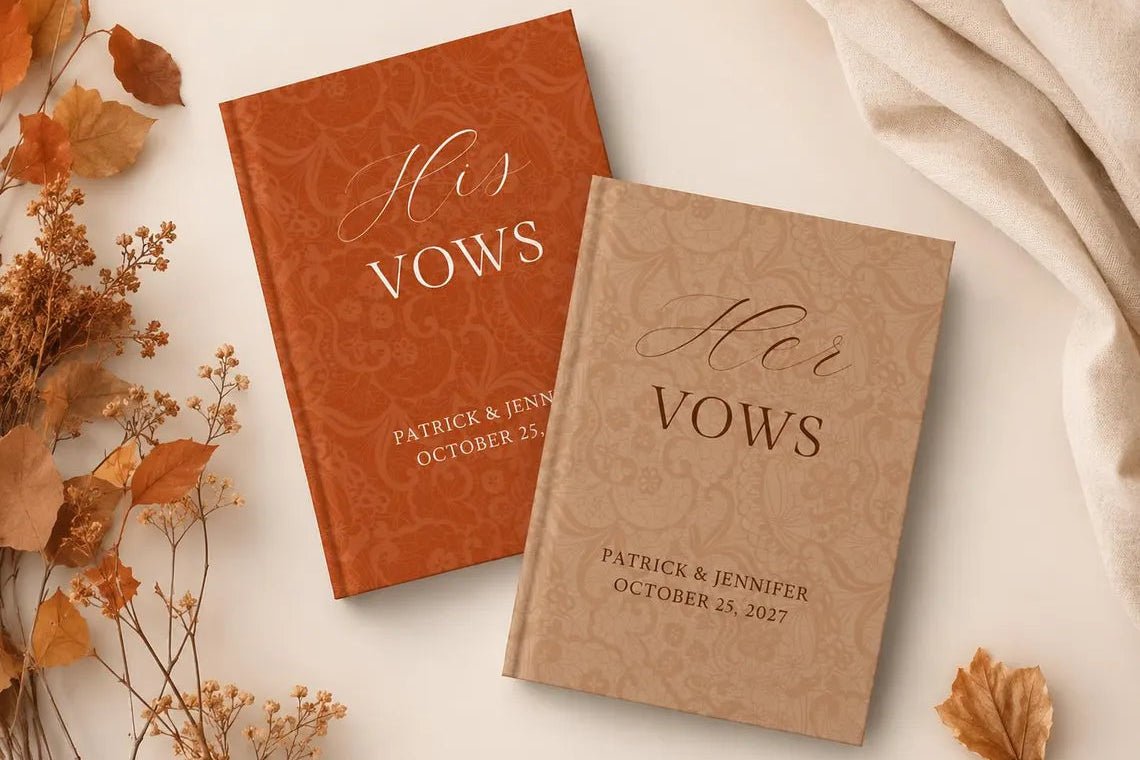 Terracotta Wedding Vow Books for Bride and Groom - Personalized Lace Hardcover Ceremony Set - JOVILO