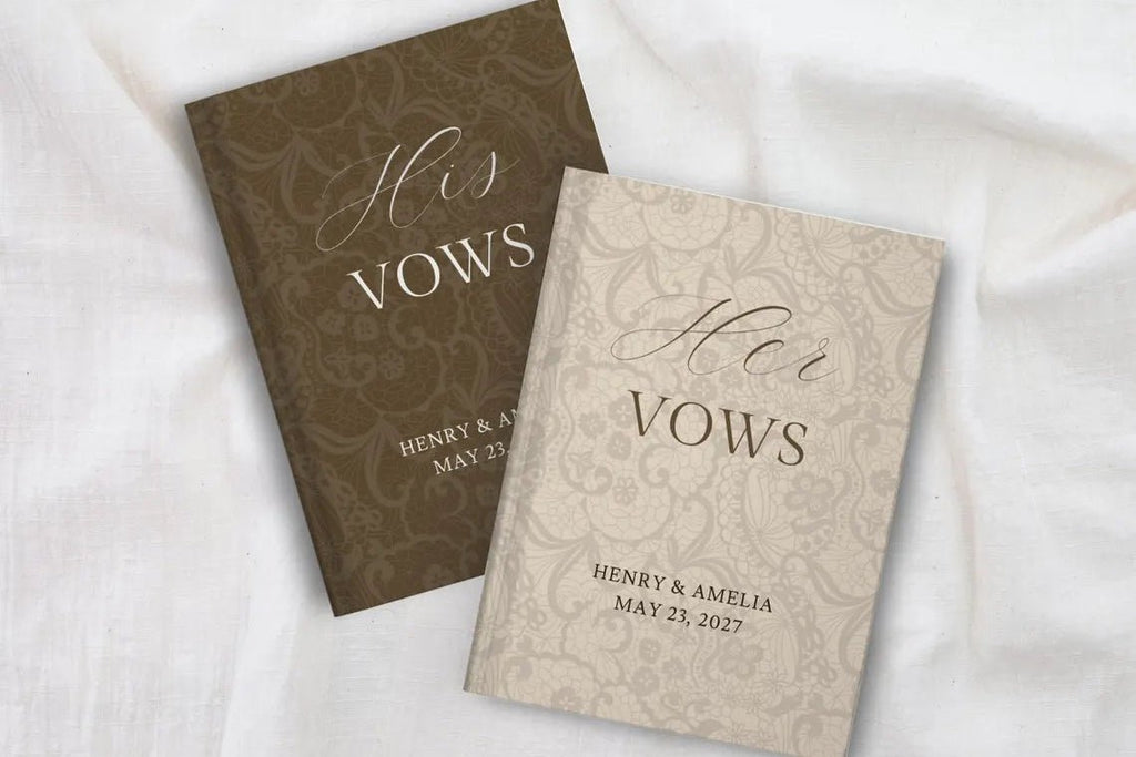Terracotta Wedding Vow Books for Bride and Groom - Personalized Lace Hardcover Ceremony Set - JOVILO